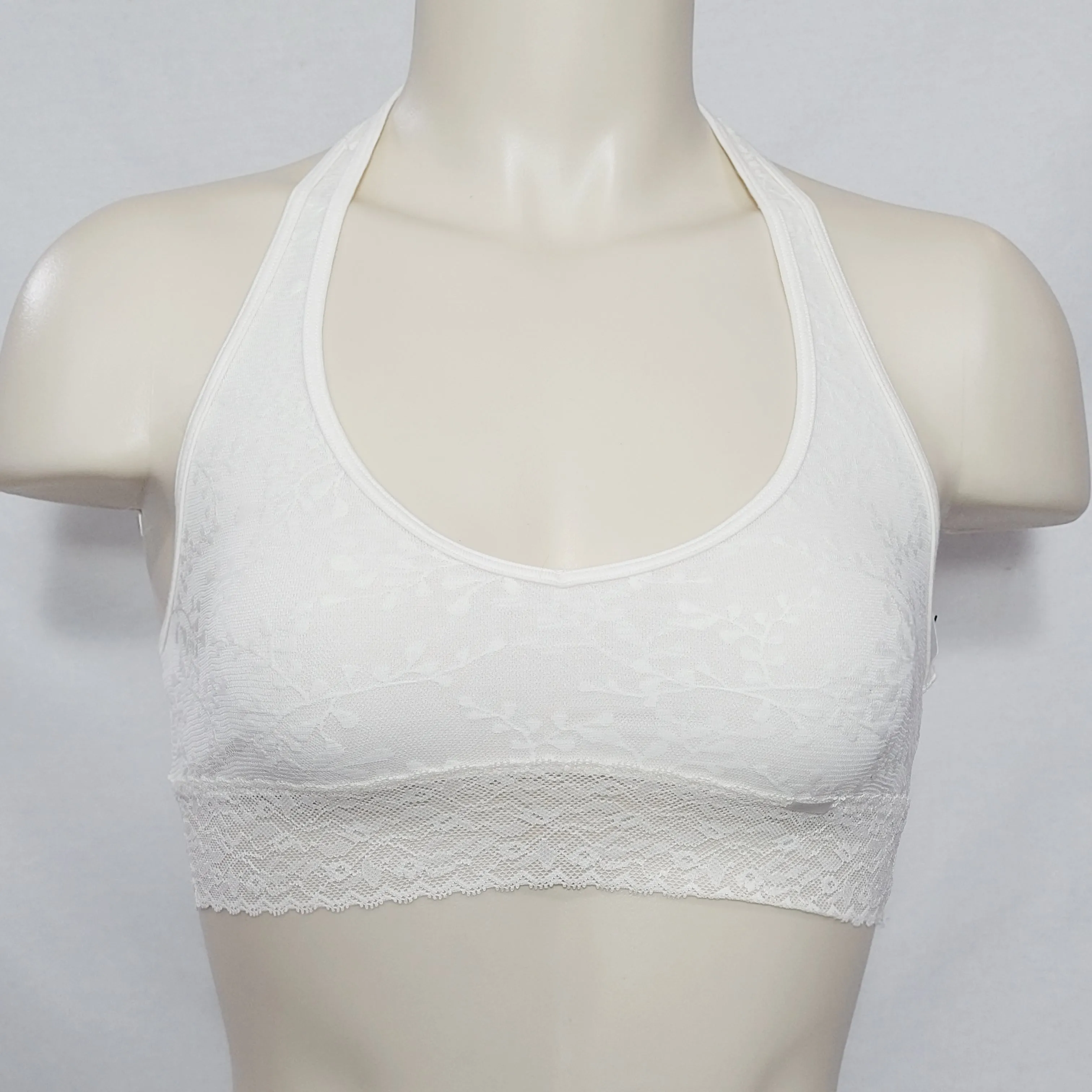 Calvin Klein QF4044 Bare Lace Halter Bralette SMALL Ivory NWT