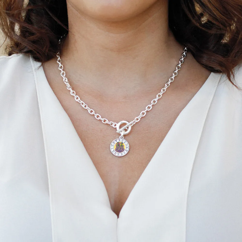 Silver Mardi Gras Masks Circle Charm Toggle Necklace